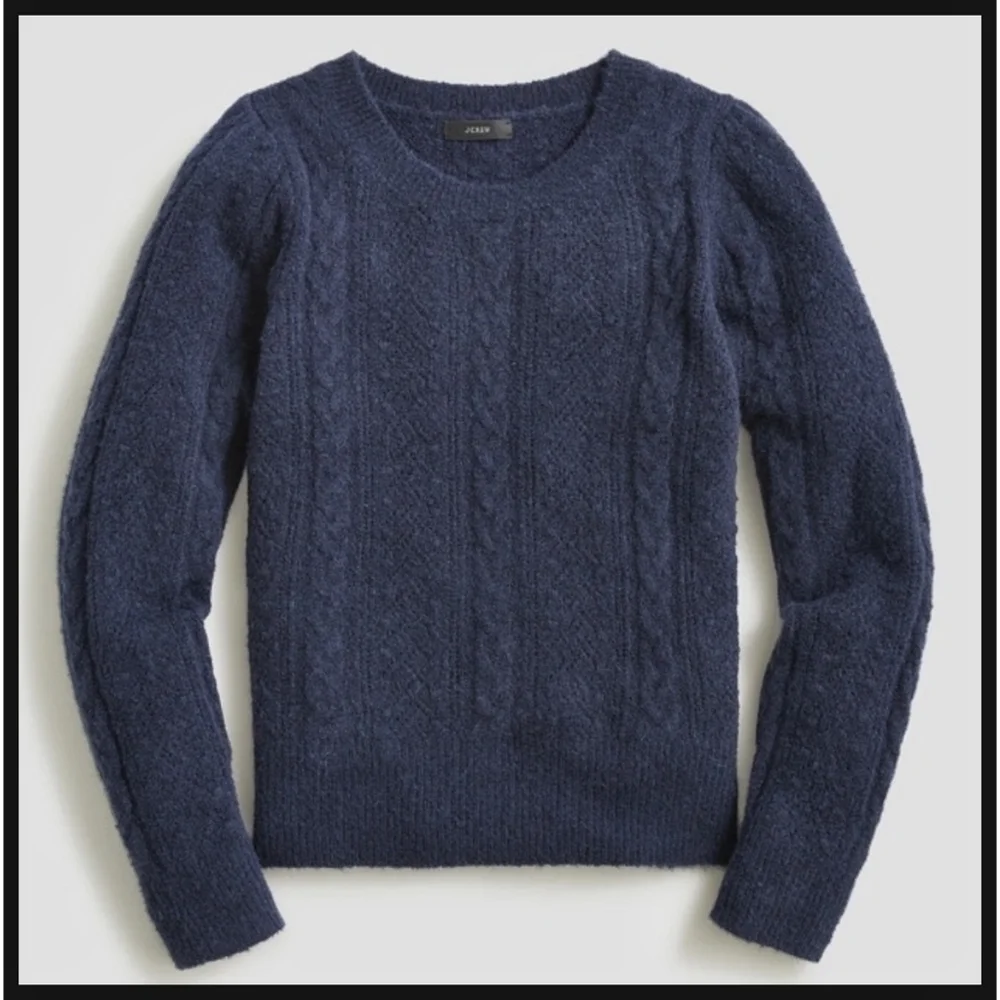J. Crew Pointelle Cableknit Sweater Wool Alpaca Blend Navy Blue Size Medium